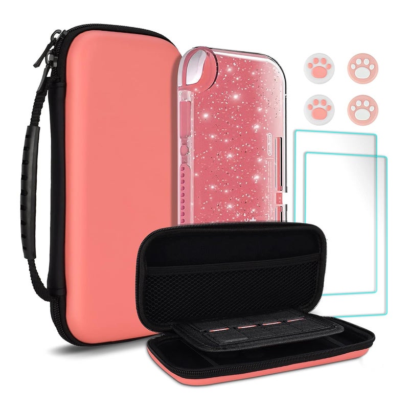 TIKOdirect Carrying Case for Nintendo Switch lite,Shockproof Portable Travel Bag with Large Storage, Glitter Galaxy cover, Screen Protectors, Cute Cat Claw Thumb Grips Caps, Coral - Image 1